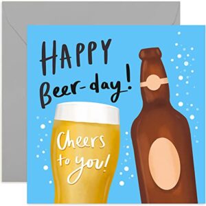 old english co. happy beer day bottle birthday card – funny beer birthday card for men | for brother, son, nephew | blank inside & envelope included