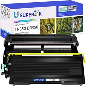 usuperink compatible for brother tn350 tn-350 dr350 dr-350 to work with intellifax 2820 2920 hl-2070n hl-2040 dcp-7020 mfc-7820n printer (1 pk black tn350 toner cartridge, 1 pk dr350 drum unit)