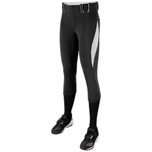 champro surge traditional low-rise fastpitch softball pant with contrast-color braid piping – small,black, white