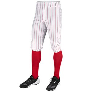 champro men’ triple crown knicker style baseball pants with knit-in pinstripes and reinforced sliding areas white,scarlet ,large