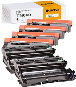 inkni tn-660 dr-630 compatible toner cartridge replacement for brother tn660 tn630 toner cartridges and dr630 drum unit (4 pack toner + 2 drum unit)