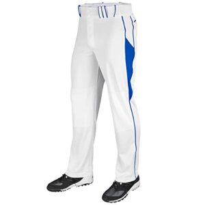 champro triple crown ob2 open-bottom loose fit baseball pants with adjustable inseam and reinforced sliding areas, white,royal, medium