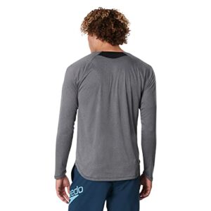 Speedo Men's Standard Uv Swim Shirt Long Sleeve Fitness Rashguard, Black Heather, X-Large