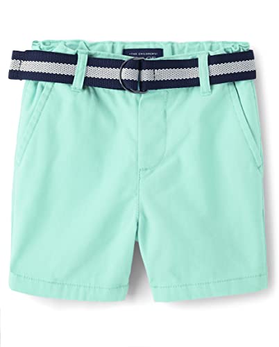 The Children's Place Baby Toddler Boys Belted Chino Shorts, Aqua, 12-18 Months