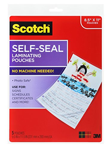 Scotch Laminating Sheets, 9 in x 11.5 in, Gloss Finish (LS854-5G)