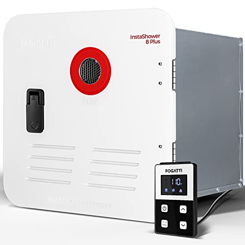 FOGATTI RV Tankless Water Heater, 2.9 GPM, Gen 2, with White Door and Remote Controller, 55,000 BTU, InstaShower 8 Plus, Best High Altitude Performance, Ideal for RVers' Everyday Use