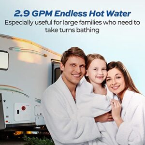 FOGATTI RV Tankless Water Heater, 2.9 GPM, Gen 2, with White Door and Remote Controller, 55,000 BTU, InstaShower 8 Plus, Best High Altitude Performance, Ideal for RVers' Everyday Use