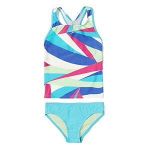speedo girls’ swimsuit two piece tankini thick strap, blue atoll, 10 big kids