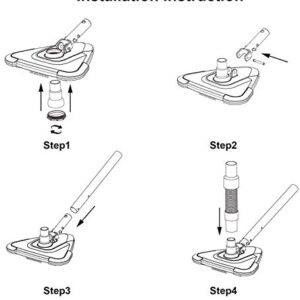 POOLWHALE See-Thru Weighted Transparent Triangular Pool Rotative Vacuum Head with Brush & EZ Clip Handle - 3 Ball Wheels for Cleaning Surface Safe on Vinyl Lined Pools