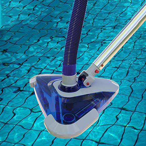 POOLWHALE See-Thru Weighted Transparent Triangular Pool Rotative Vacuum Head with Brush & EZ Clip Handle - 3 Ball Wheels for Cleaning Surface Safe on Vinyl Lined Pools