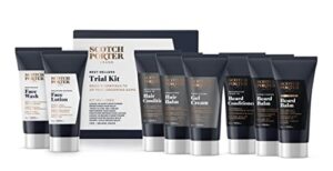 scotch porter men’s collection trial kit | includes 8 – 1 oz bottles of face wash & lotion, hair balm, conditioner, hair gel cream, beard conditioner, beard balm, and beard balm shape + hold