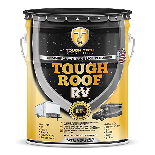 Tough Tech Coatings RV Roof Sealant Coating Kit- Waterproofing for RVs, and Trailers 30 feet Long - Lifetime Protection - 87% Solar Reflective - 5 Gal White