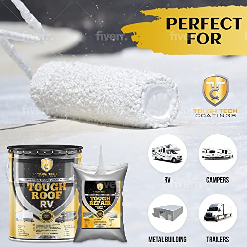 Tough Tech Coatings RV Roof Sealant Coating Kit- Waterproofing for RVs, and Trailers 30 feet Long - Lifetime Protection - 87% Solar Reflective - 5 Gal White