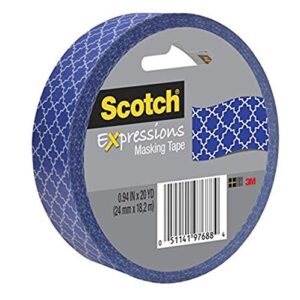 scotch expressions masking tape, 0.94 inch x 20 yards, blue quatrefoil