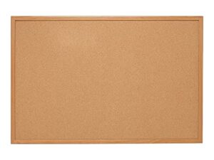 staples 52464/28319 standard durable cork bulletin board, oak frame