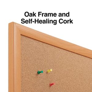 Staples 52464/28319 Standard Durable Cork Bulletin Board, Oak Frame