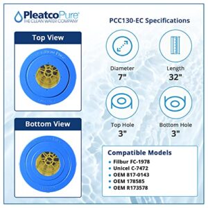 Pleatco PCC130-EC Pool Filter Cartridge Replacement for Unicel: C-7472, Filbur: FC-1978, OEM Part Numbers: 817-0143, 178585, R173578, White