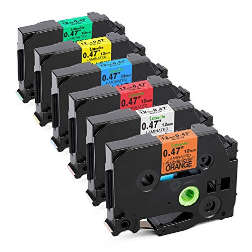 Labelife Compatible with 18mm Laminated Yellow Label Tape Replacement for Brother P Touch TZ Tape Tz TZe-641 TZe641 TZ-641 TZ641 12mm 0.47 Inch (Black on White/Orange/Red/Blue/Yellow/Green), 10-Pack