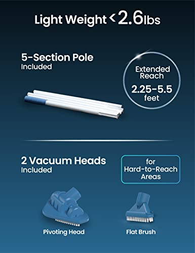 KOKIDO Swimming Pool Vacuum - Cordless Pool Suction Cleaner - Debris Filtration Great for Above Ground Pools, Hot Tubs, Spas, Jacuzzis - Handheld Rechargeable Battery Sweeper - XTROVAC 110 2022 UPDATE