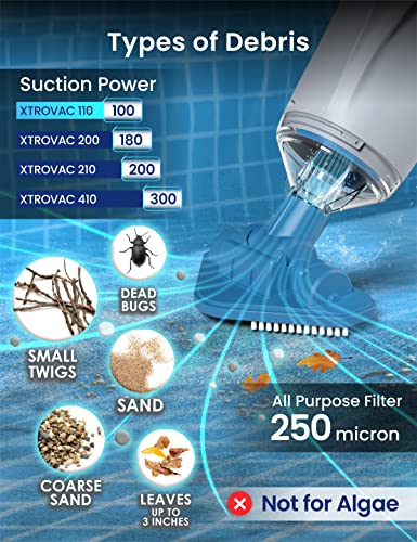 KOKIDO Swimming Pool Vacuum - Cordless Pool Suction Cleaner - Debris Filtration Great for Above Ground Pools, Hot Tubs, Spas, Jacuzzis - Handheld Rechargeable Battery Sweeper - XTROVAC 110 2022 UPDATE