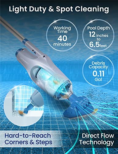 KOKIDO Swimming Pool Vacuum - Cordless Pool Suction Cleaner - Debris Filtration Great for Above Ground Pools, Hot Tubs, Spas, Jacuzzis - Handheld Rechargeable Battery Sweeper - XTROVAC 110 2022 UPDATE