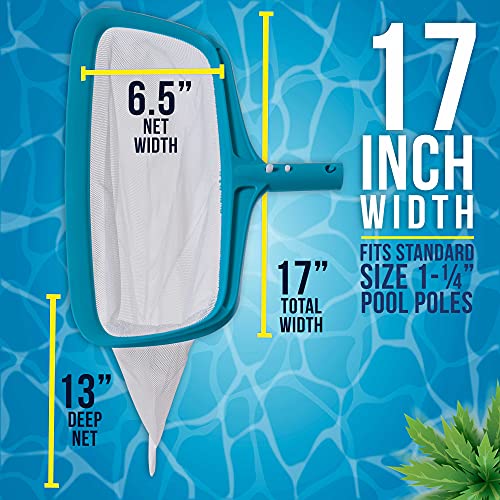 U.S. Pool Supply Professional 17" Swimming Pool Leaf Rake with Deep 13" Net Bag - Durable Fine Mesh Netting, EZ Clip Handle - Fast Cleaning, Debris Pickup Removal, Fits Standard Swimming Pool Pole