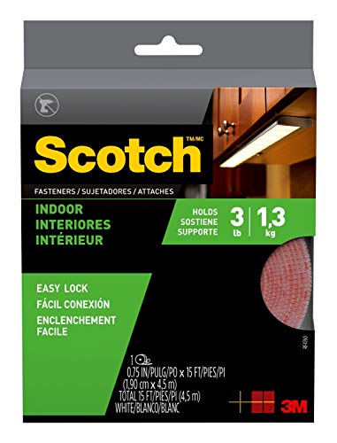 Scotch Multi-Purpose Hook and Loop Fasteners, 1 Roll, White, For Indoor Use, 3/4 in x 15 ft