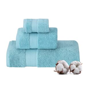 textilom 100% turkish cotton 3 pcs bath towel set, luxury bath towels for bathroom, soft & absorbent bathroom towels set ( 1 bath towel, 1 hand towel, 1 washcloth )- aqua