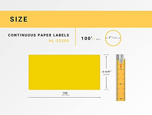 HOUSELABELS Compatible with DK-2205 Replacement Roll for Brother QL Label Printers; Yellow Continuous Length Labels; 2-4/9" x 100 feet (62mm*30.48m) - 1 Roll