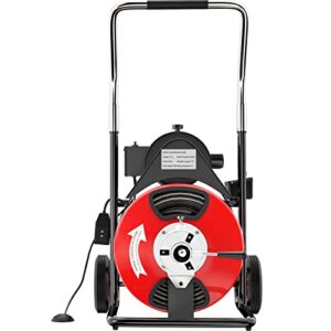 VEVOR Drain Cleaner Machine 100 Ft x 3/8 Inch Auto Feed Drain Cleaning Machine Fits 1 to 4 Inch Pipes, Portable Drain Auger Cleaner with 8 Auger Bits, Electric Drain Auger Plumbing Tool
