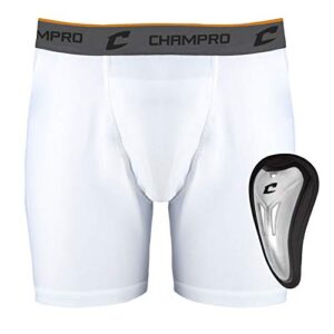 champro standard compression boxer shorts with athletic cup, white, adult medium