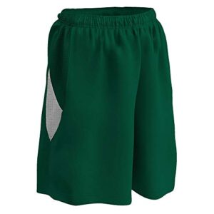 champro women’s standard post up reversible polyester basketball shorts, forest green, white, medium