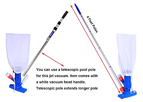 PoolSupplyTown Pool Spa Jet Vacuum Cleaner w/ Brush & 48-inch Poles, Ideal for Frame Aboveground/Inflatable Pool, Spa, Hot Tub, Pond, Fountain Vacuuming, No Electric Power Needed, Use Water Pressure From Garden Hose to Vacuum (Optional, A Telescopic Pool