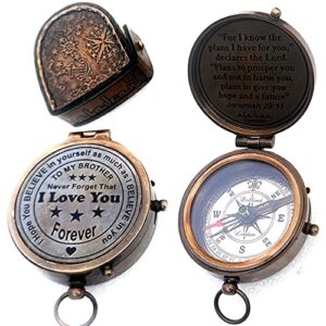 gift for brother brass compass | engraved gift idea from brothers & sisters for birthday gifts for brother, anniversary, baptism, confirmation present (brother i love you)