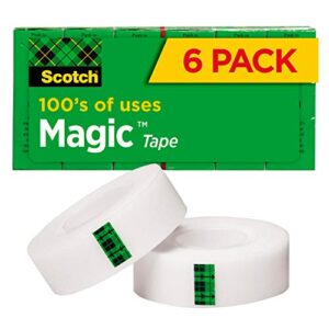 scotch brand magic tape, standard width, engineered for office and home use, matte finish, 3/4 x 1296 inches, boxed, 6 rolls (810-6pk), transparent