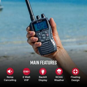 Cobra MR HH350 FLT Handheld Floating VHF Radio - 6 Watt, Submersible, Noise Cancelling Mic, Backlit LCD Display, NOAA Weather, and Memory Scan, Grey