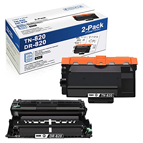 MaxColor 2 Pack(1 Toner+1 Drum) Compatible TN820 Toner Cartridge DR820 Drum Unit Replacement for Brother DCP-L5500DN L5650DN MFC-L6700DW HL-L6250DW L5000D Printer Toner Cartridge