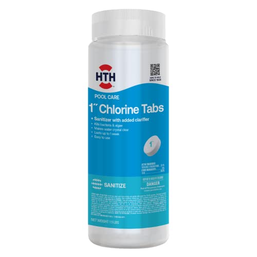 HTH Pool Care 1" Chlorine Tabs, Swimming Pool Chlorinating Sanitizer, Kills Algae and Bacteria, 1.5 lbs.