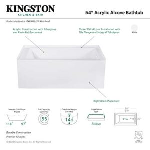 Kingston Brass VTAP543022R Aqua Eden Alcove Tub, White