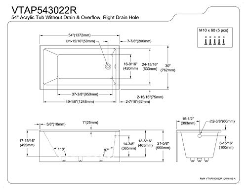 Kingston Brass VTAP543022R Aqua Eden Alcove Tub, White