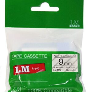 LM Tapes - 3/8" (9mm) Black on Clear Compatible M Tape for Brother PTM-95, PTM95 Label Maker