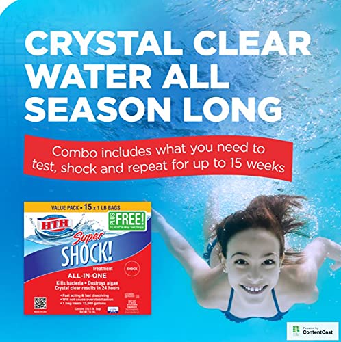 HTH 52123 Super Shock Treatment Swimming Pool Chlorine Cleaner, 1 lb (Pack of 15)