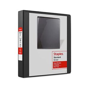 staples 2661500 standard 1.5-inch 3-ring view binders black 12/carton (26437ct)