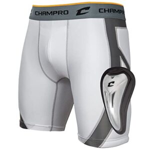 CHAMPRO Wind Up Compression Polyester/Spandex Sliding Short w/Cup, WHITE, XX-Large