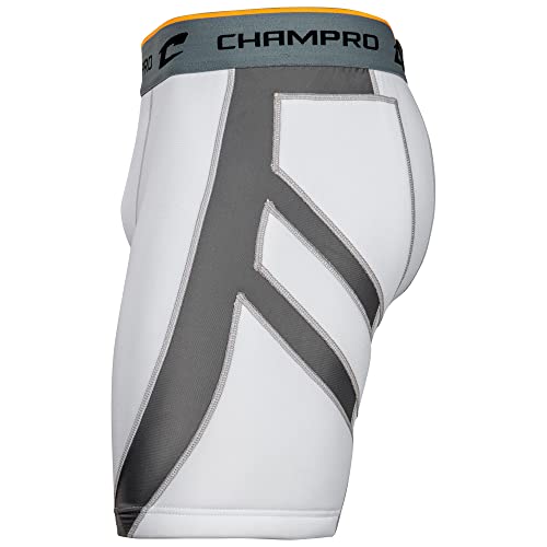 CHAMPRO Wind Up Compression Polyester/Spandex Sliding Short w/Cup, WHITE, XX-Large