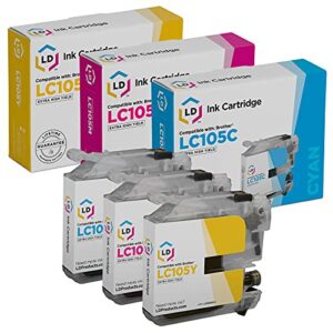 ld compatible ink cartridge replacement for brother lc105 super high yield (cyan, magenta, yellow, 3-pack)