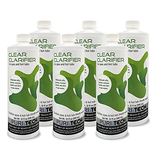 Puri Tech Spa Clear Clarifier 6 Pack Clears Up Cloudy Water Eliminates Dirt and Foam Extends Filter Life 32oz