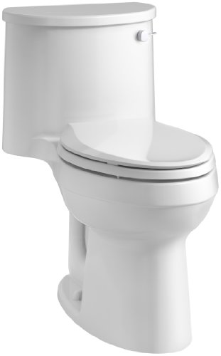 KOHLER K-3946-RA-0 Adair Comfort Height One-Piece Elongated 1.28 GPF Toilet with Aqua Piston Flush Technology and Right-Hand Trip Lever, White