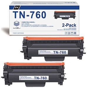 hydr (black,2-pack) compatible tn-760 high yield toner cartridge replacement for brother tn760 hl-l2350dw hl-l2370dw/dwxl mfc-l2750dw mfc-l2750dwxl dcp-l2550dw mfc-l2710dw printer