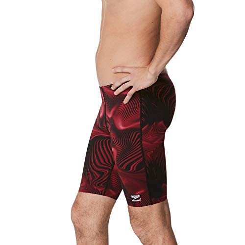 Speedo Men's Standard Swimsuit Jammer Endurance+ Printed Team Colors, Fusion Maroon, 30